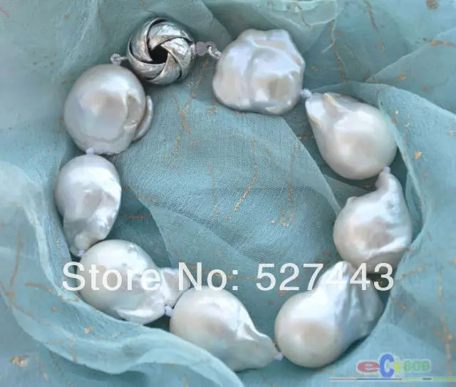 

Wholesale free shipping >>P4092 8" 20mm WHITE BAROQUE KESHI REBORN PEARL BRACELET