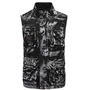 

Camouflage Mens Vest Casual Cotton Zipper Closure Type Slim Many Pockets Hide Button Vest Men Sleeveless Cloak EU/US Size
