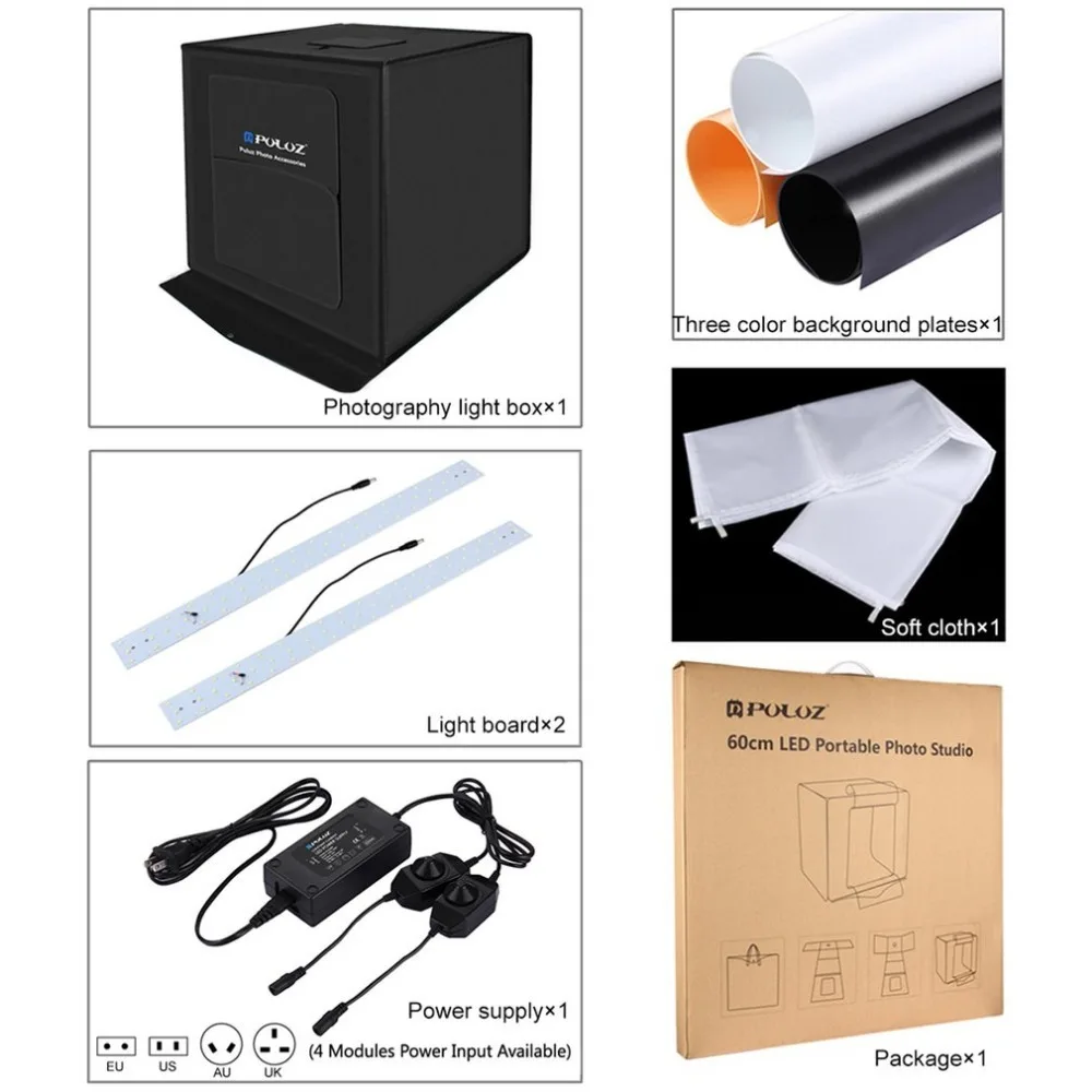 PULUZ 60*60 см светильник-бокс мини фотостудия коробка складной софтбокс 60 Вт Светодиодный светильник ing Studio стрельба палатка коробка комплект