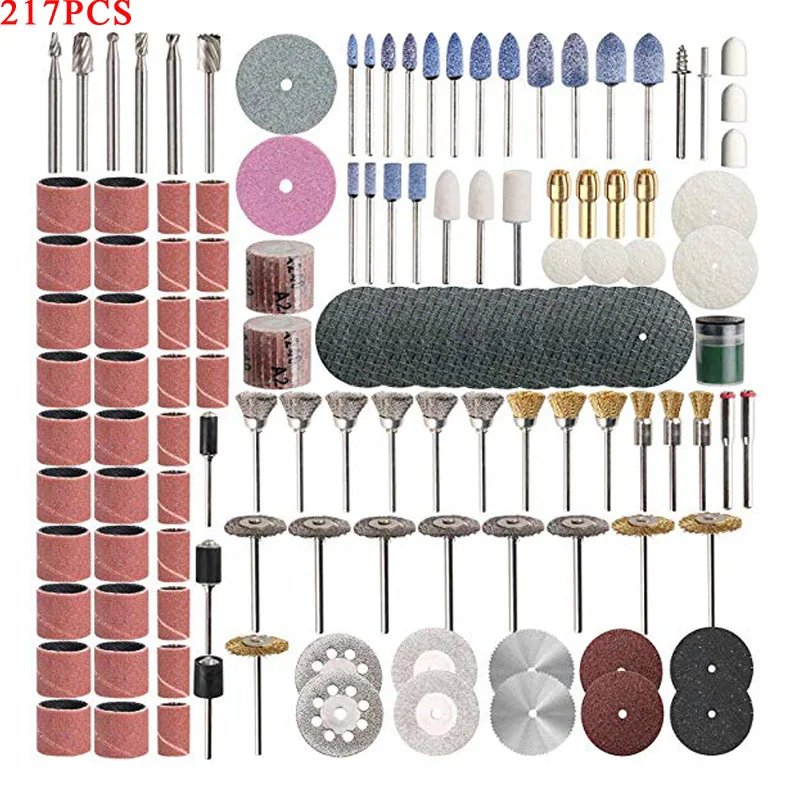 

217 Piece Rotary Tool Accessory Set 1/8-inch Diameter Shanks Universal Fitment Fits Dremel Grinding Sanding Polishing
