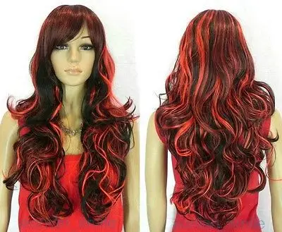 

FREE P&P^^^^^^^^^^ New Stylish Long Wavy Red + Black Mix Women's Wig