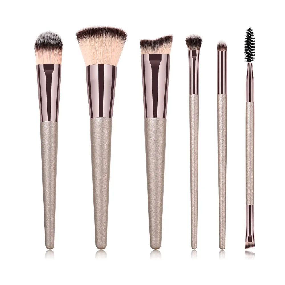 6pcs/set Champagne Makeup Brushes For Foundation Flat Powder Bronzer Eyeshadow Blending Brush Women Facial Tools Kit | Красота и