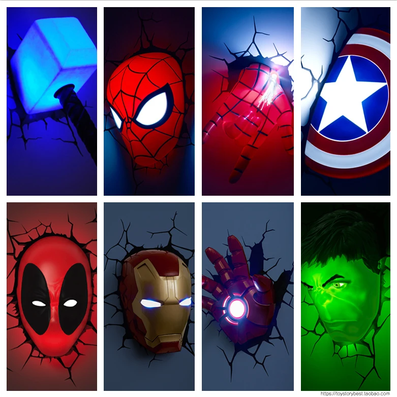 Marvel Мстители Капитан Америка Железный человек светодиодный прикроватный светильник для спальни гостиной 3D креативный настенный светильник, украшенный ночным светильником
