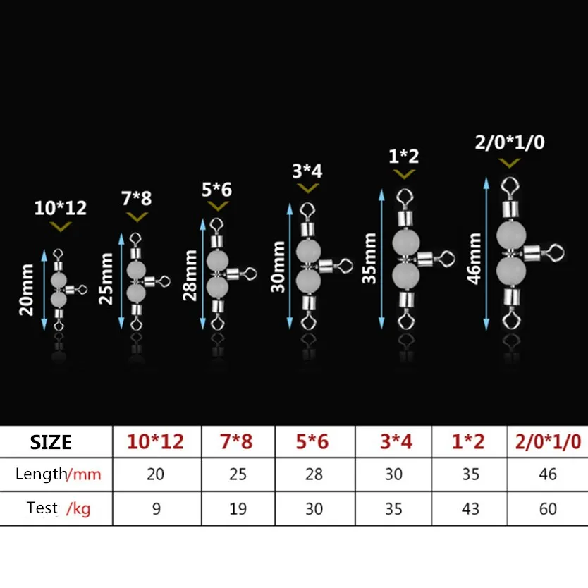 20 шт./лот 3 пути светящиеся Вертлюги разъем шарикоподшипник поворотный оснастки твердые кольца Rolling поворотные стальные морские рыболовные крючки