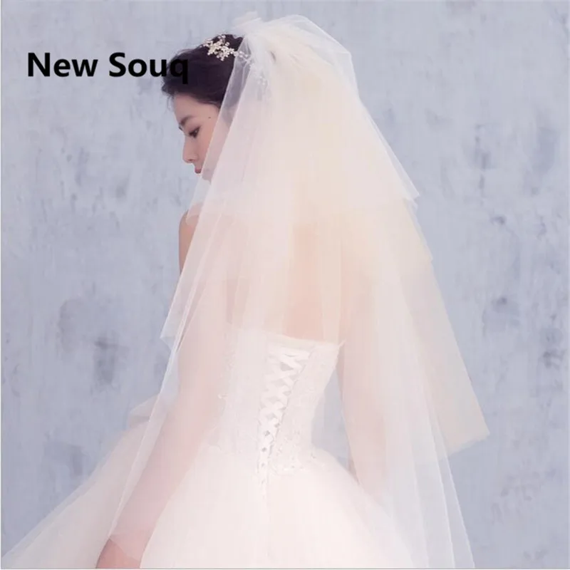 

4 Layers Wedding Veils Fingertip Bridal Veil Wedding Accessories Simple Tulle Short Summer Beach Wedding Veil veu de noiva