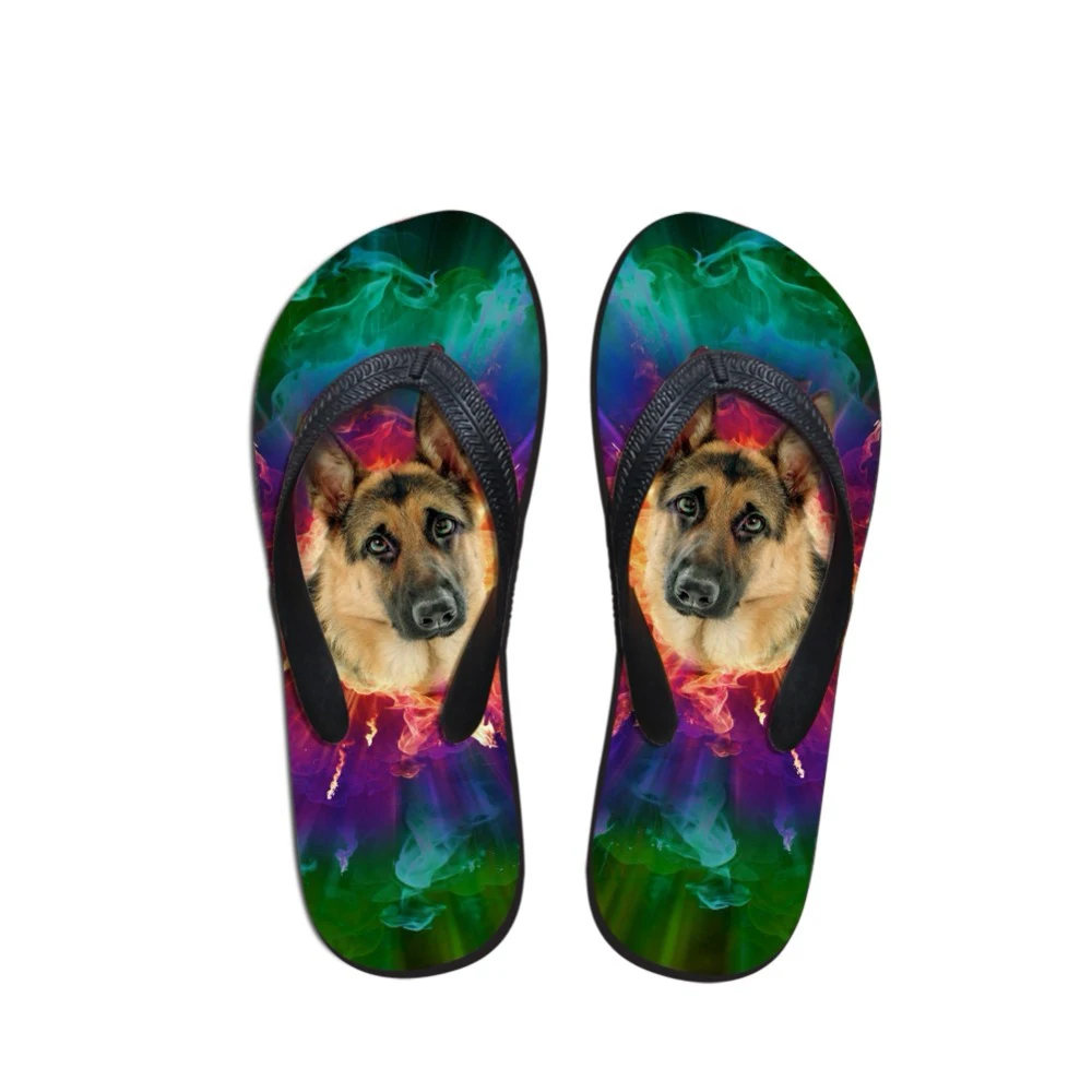 NOISYDESIGNS German Shepherd Cute boys Home Slippers Colorful Summer men Flats Flip Flops Light Casual Student Flipflop man |