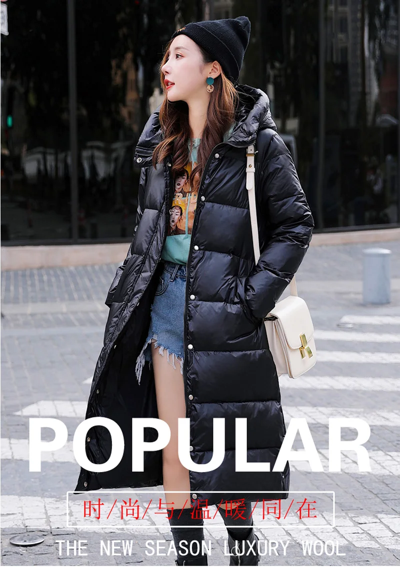 Fashion Hot Style Women White Duck Down Coat Female Slim Thick Long Hooded Feather Jacket Warm Windproof Large Size Outwear