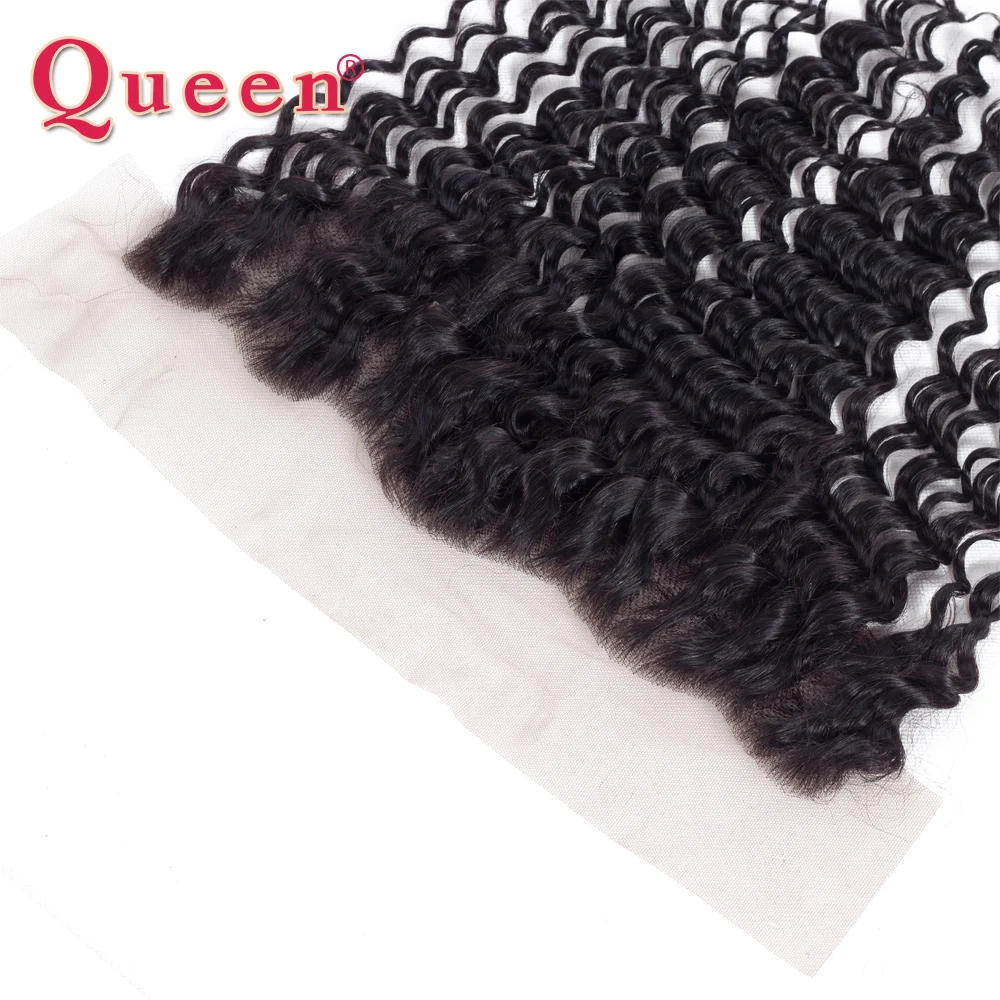 Queen Products Brazilian Deep Wave 13*4 Lace Frontal Closure 100% Remy Human Hair Frontal Bleached Knots Can Buy With Bundles