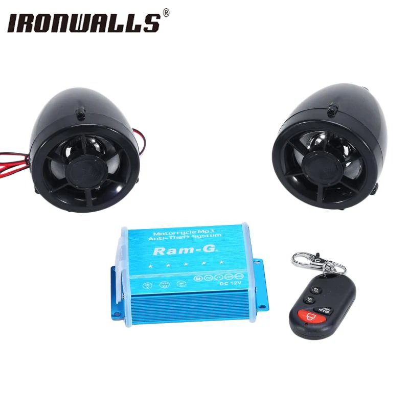 Ironwalls Wireless control Anti theft motorcycle audio kit multi color LED speakers Lock/unlock