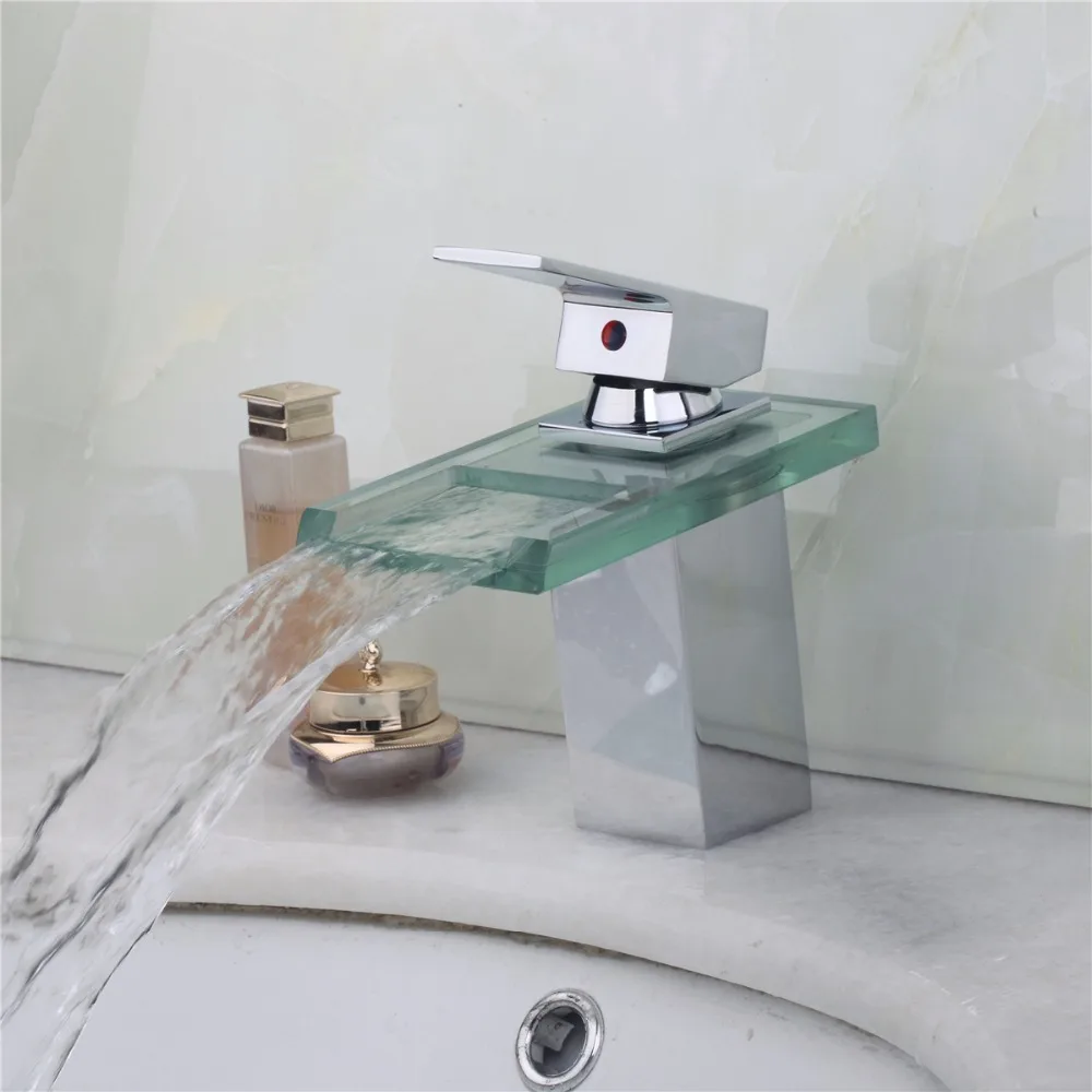 

Simple Grand Polished Chrome Bathroom Waterfall Basin Faucets Single Handle Hot&Cold Mixer Tap Deck Mounted Bathroom Faucet Tap