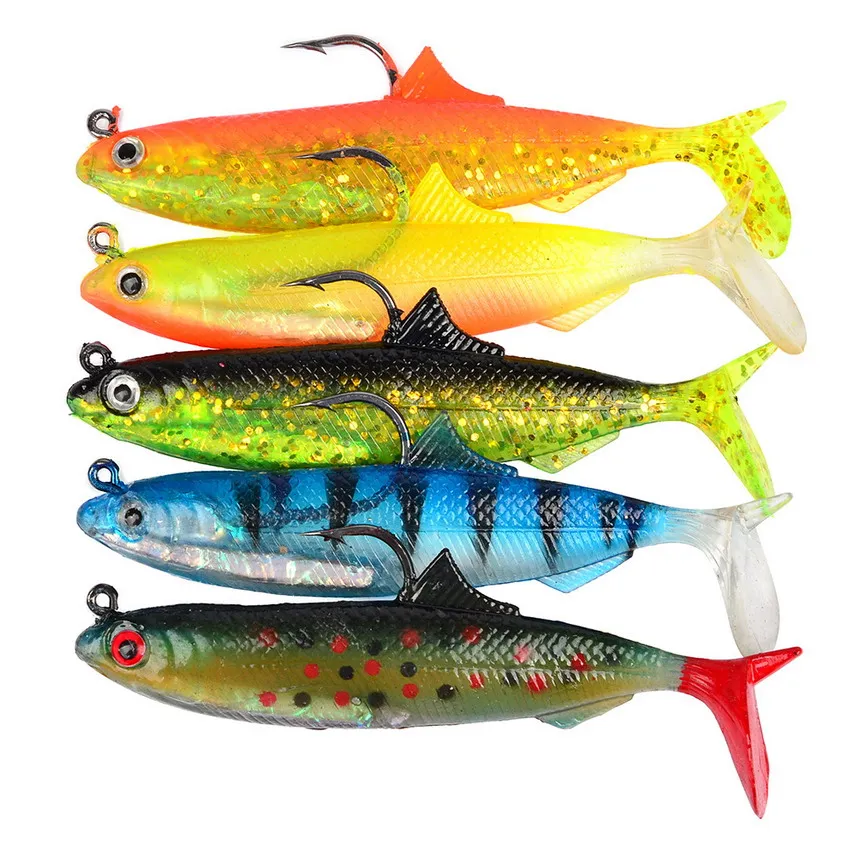 5PCS T Tail Fish 21g 105mm Soft Fishing Lure Soft Bait with Fish Scales