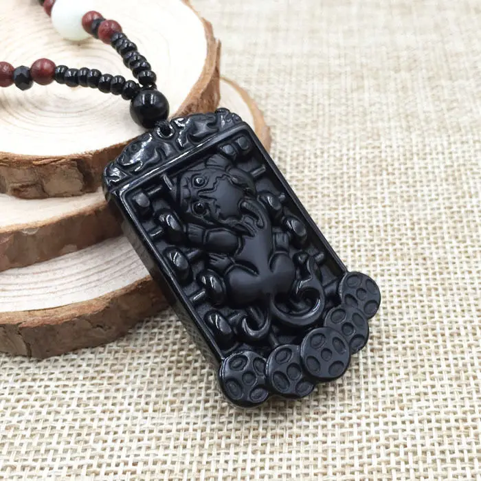 

A-75 Vintage China Hand-Carved PiXiu 100% Natural Grade A Obsidian Jade Pendant