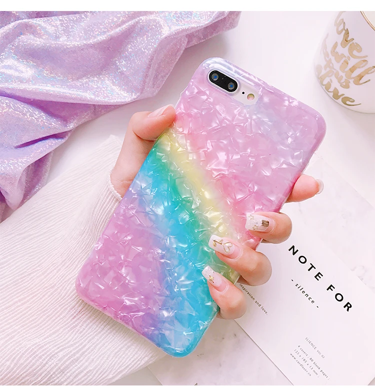

QINUO Fashion Colorful Gradient Rainbow Phone Case For iPhone 6 6S 7 8 Plus X Soft Silicon Shell Back Cover Coque Capa Fundas
