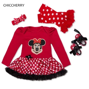 

Minnie Long Sleeve Romper Dress Legwarmers Crib Shoes Headband 4PCS Newborn Tutu Sets Baby Girl Clothes Infant Clothing