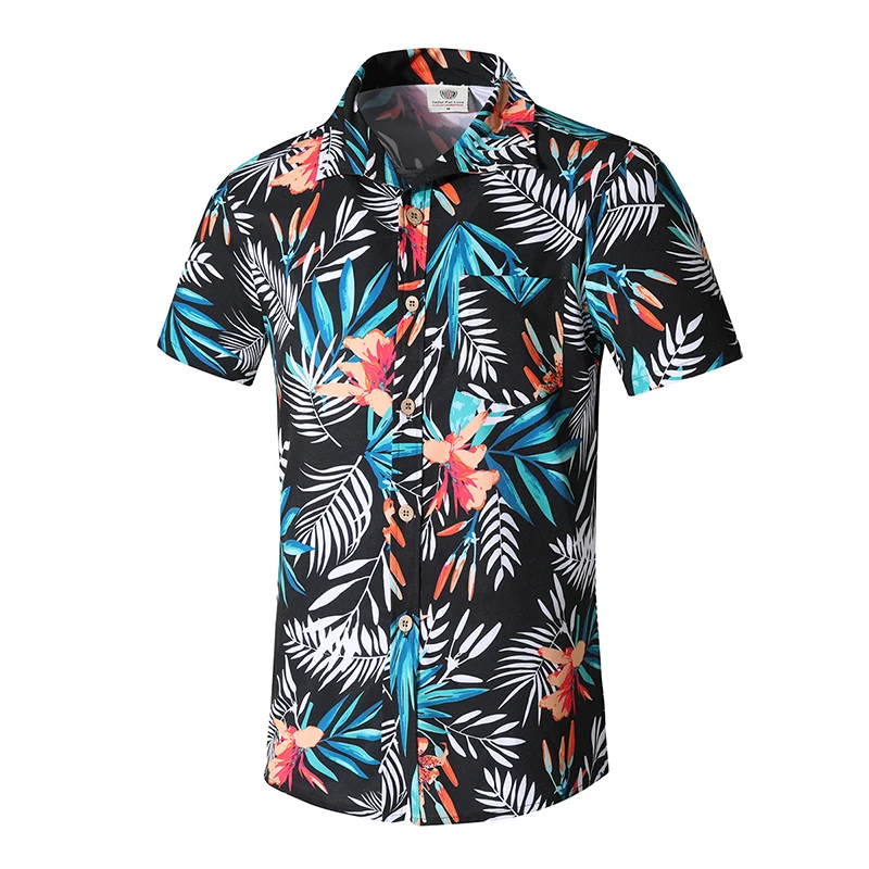 Мужская рубашка с коротким рукавом пляжный летний стиль с принтом листьев Мужская Повседневная пляжная гавайская рубашка Camisa Hombre летний топ M-5XL