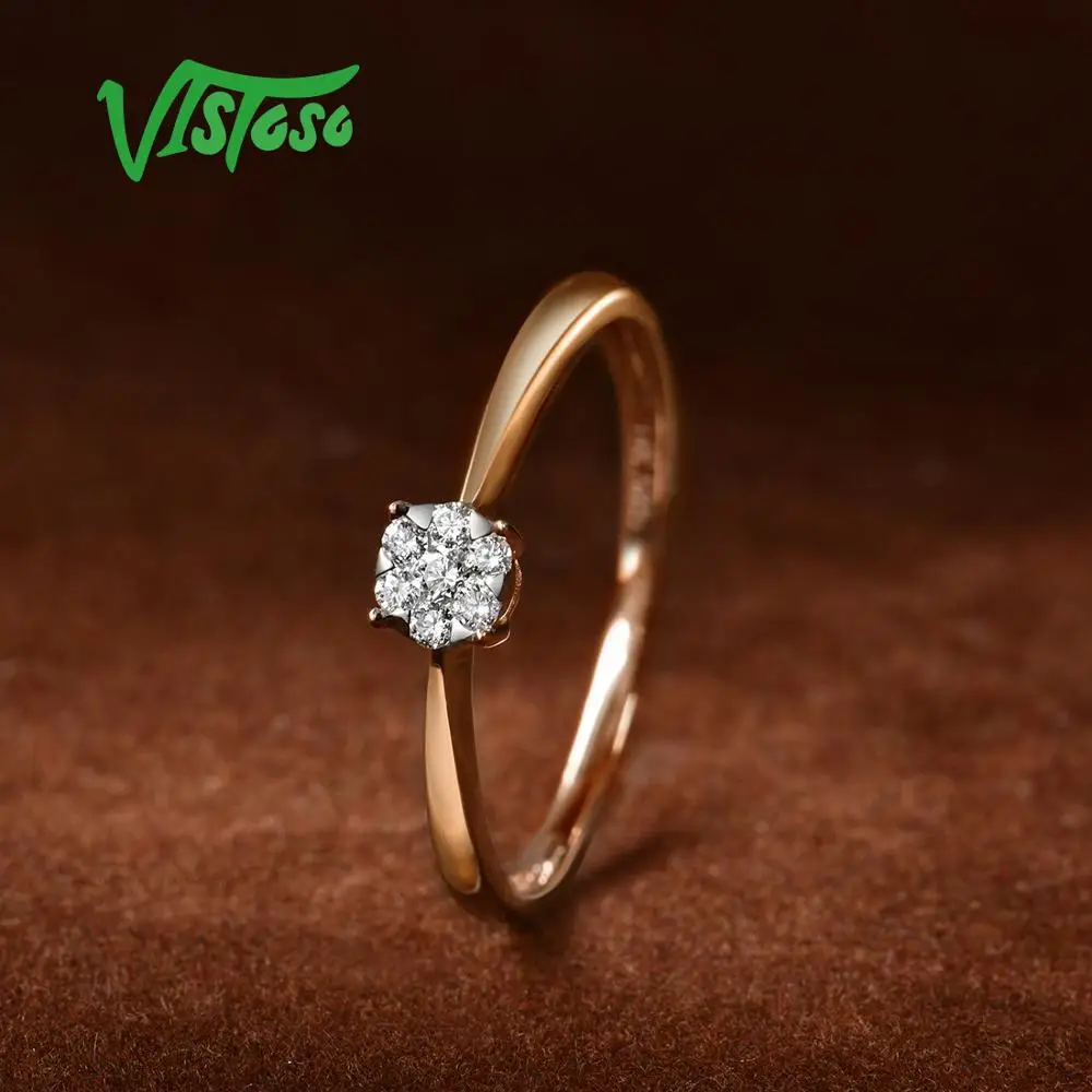 VISTOSO чистое 14 к 585 розовое золото с сверкающим бриллиантом тонкое круглое кольцо для женщин юбилейное обручальное модное ювелирное изделие