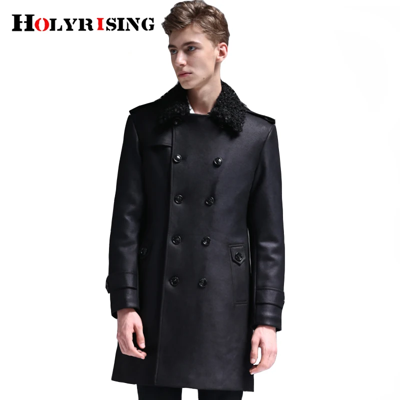 Best Price Мужской двубортный Тренч Holyrising, с теплым меховым воротником, из искусственной замши и хлопка, Осень-зима 18540 Best Price Мужской двубортный Тренч Holyrising, с теплым меховым воротником, из искусственной замши и хлопка, Осень-зима 18540