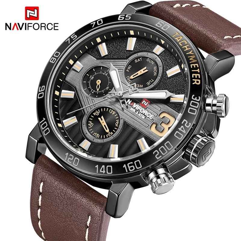 

New Watches Men Luxury Brand NAVIFORCE Men Sport Watches Waterproof Leather Quartz Week Date Clock Men's Watch Relogio Masculino