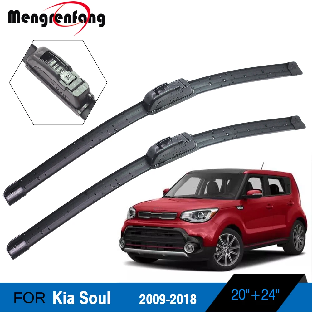 

For Kia Soul Car Front Windscreen Wiper Blades Soft Rubber Wiper J Hook Arms 2009 2010 2011 2012 2013 2014 2015 2016 2017 2018