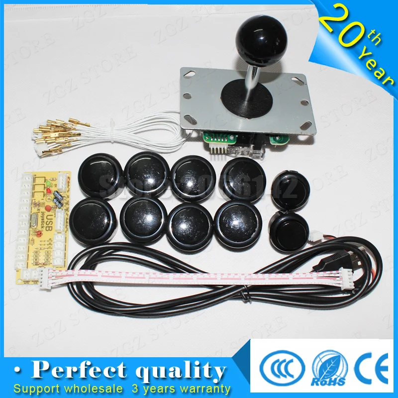 New USB Encoder To PC Joystick Games + Sanwa Original JLF-TP-8YT Rocker + 10x Push Buttons For Arcade DIY Kits Parts KOF
