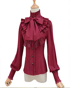 Ретро Лолита рубашка три цвета длинные фонари рукавом шифон кружево лук с галстуком женский Готический блузка