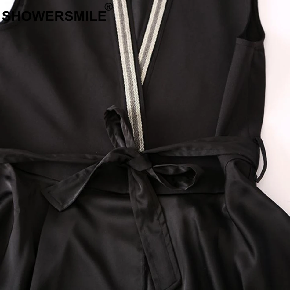 SHOWERSMILE Elegant Vest For Women Black Ruffle Waistcoat Lady Lace Up Office Slim Fit Sleeveless Jackets Female Autumn Clothing