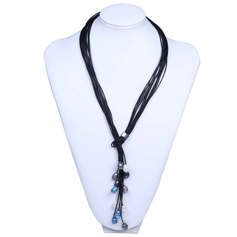 

2016 Charm Rice Shape Freshwater Pearl 12 Layers Leather Long Necklace For Christmas Gifts