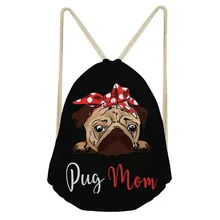 ThiKin Pug Dog Print School Drawstring backpack Bag Shoes Backpack Daily Women Drawstring Bags bolsa cordones mochila