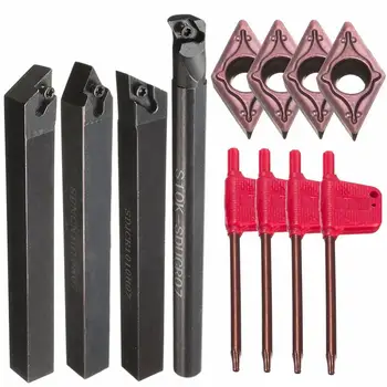 

4 Sets DCMT0702 Carbide Inserts+10mm Turning Tool Holder S10K-SDUCR07/ SDJCR1010H07/SDJCL1010H07/SDNCN1010H07+4PCSxT8 Wrenches