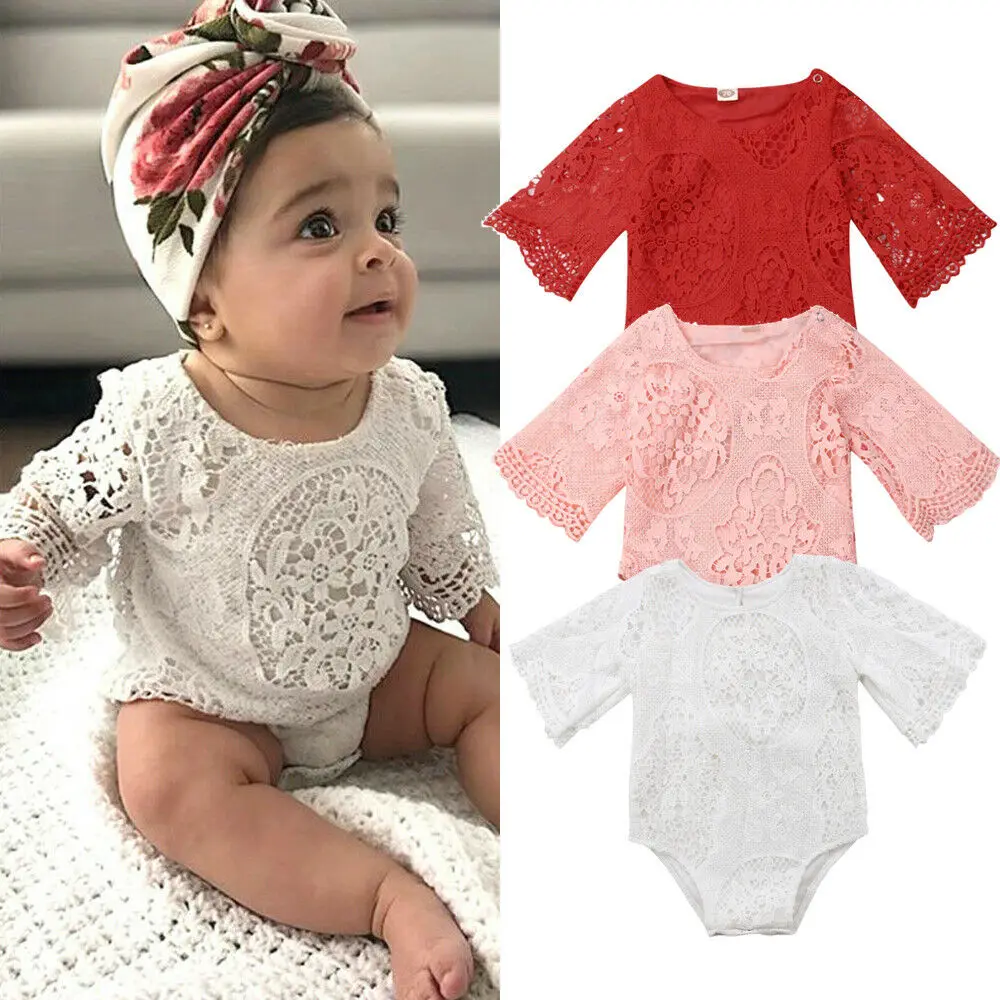 

New Summer Baby Girl Lace Clothes Toddler Kids Floral Bodysuit Jumpsuit Outfits
