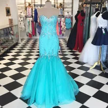 Nach Maß 2016 Blau Prom Kleider Schatz Backless Lange Abendkleider Perlen Glänzenden Kristall Vestido De Festa
