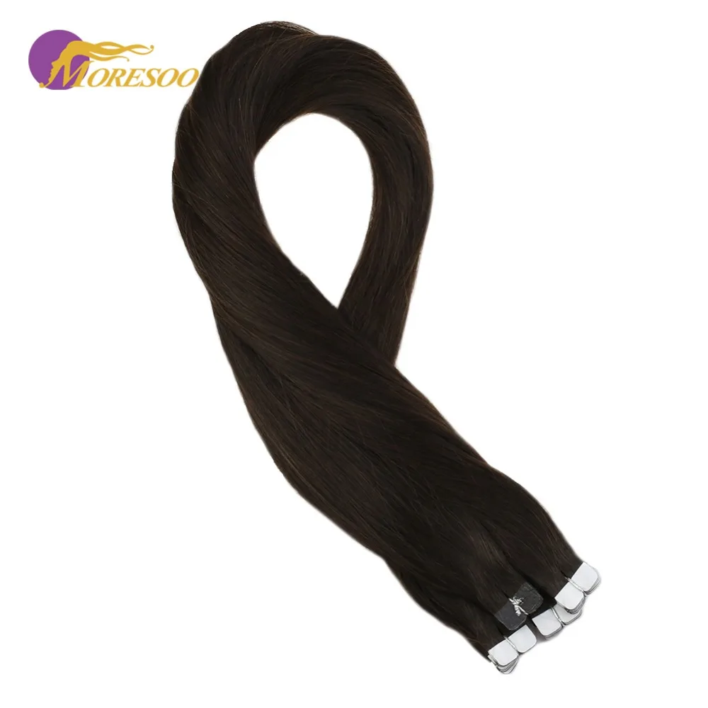Moresoo Remy мини-лента в наращивание волос настоящие бразильские человеческие волосы Кожа Уток темный коричневый #2 клей в наращивание волос 10