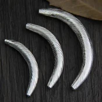 

Handcrafted Thai 925 Silver Bead Sterling Curved Tube Bead DIY Bracelet Bead Pure Silver Jewelry Accessories