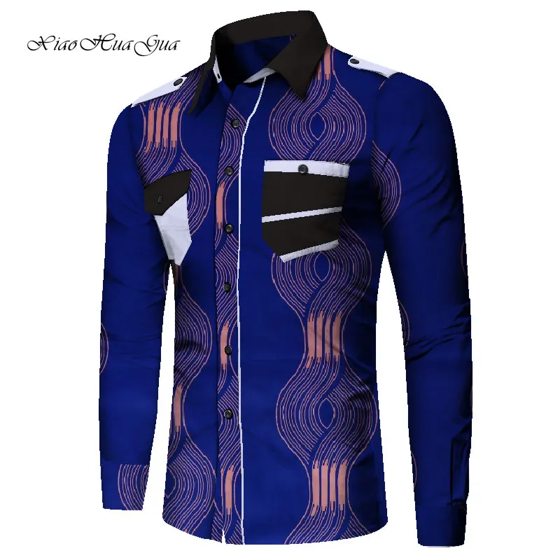 2019 Новые африканские мужские рубашки с принтом Мужская африканская одежда Лоскутная рубашка мужская рубашка с длинными рукавами в Африке