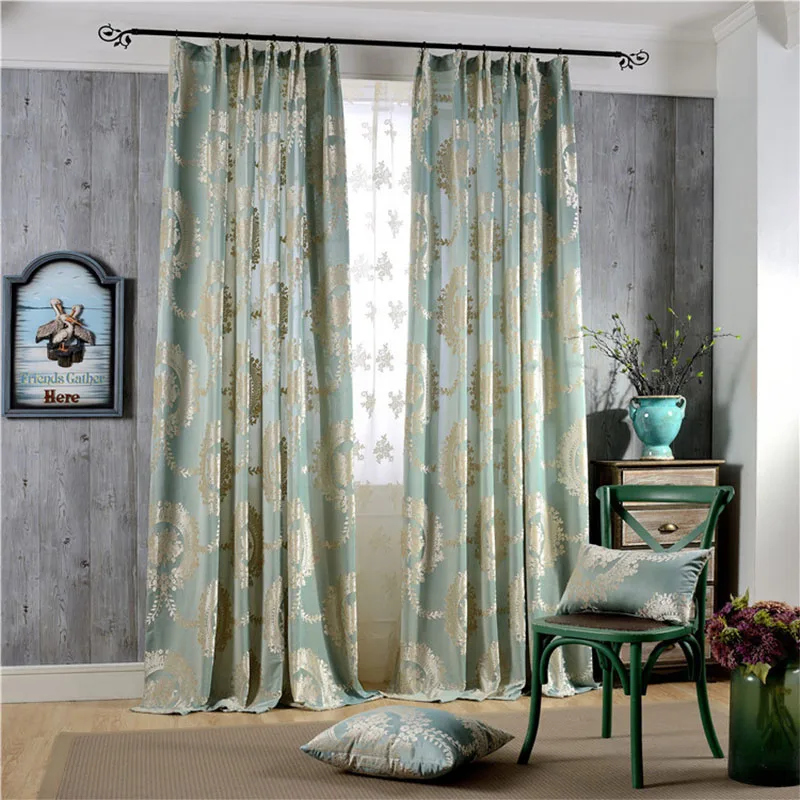 European Damask Flocked Jacquard Curtains For Living Room Luxury Drapes Window Decoration