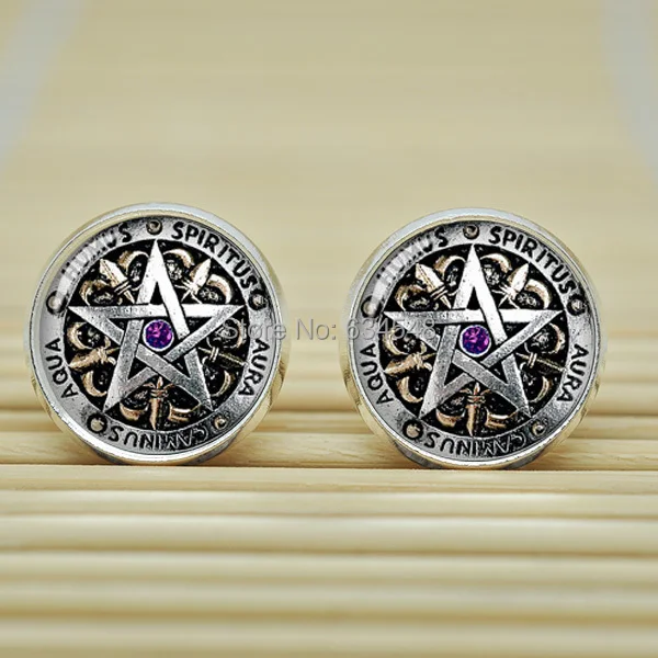 1pair Wiccan Protection Charm Inspirational Black Magick Pagan 1pair Wiccan Protection Charm Inspirational Black Magick Pagan Pentagram Earrings Jewelry Gl Cabochon B3478