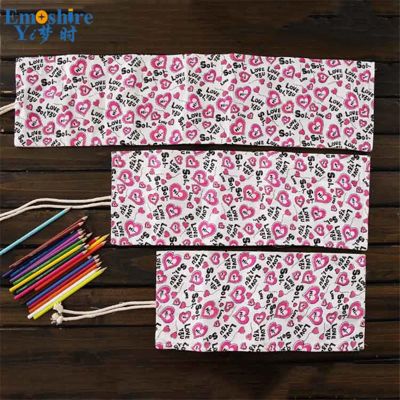 Emoshire New love candy color canvas curtain student pencil wholesale pencil stationery storage simple stationery bag (6)