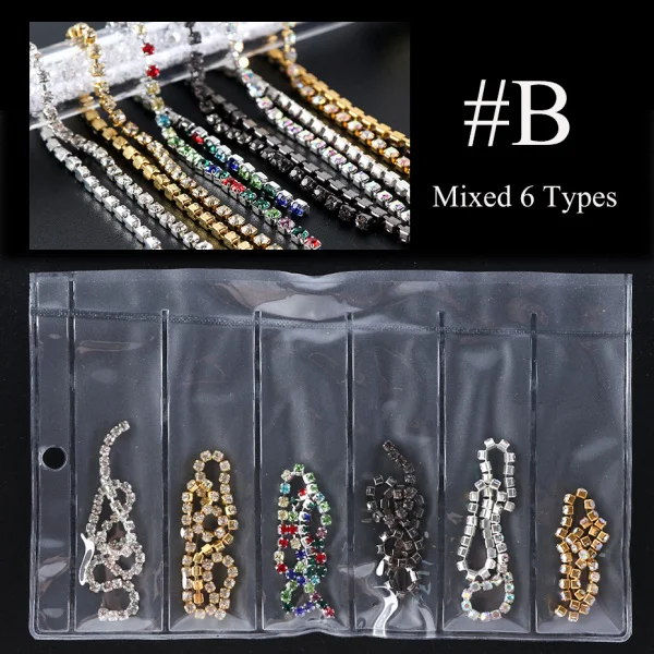 1pack Mixed Japanese Metal Chain Single Claw Nail Art Rhinetone DIY Charms Making Finding Jewelry Nail Decoration Manicure LE799 - Цвет: B