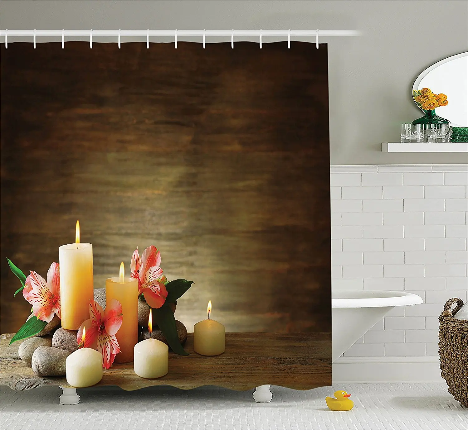 

Shower Curtain Set Spa Composition With Many Candles Wellbeing Unity And Neutrality Icons Calm Happiness Home Bathroom Decor