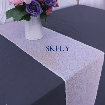 

RU037A New gorgeous good quality factory supplier wedding rainbow iridescence sequin table runner