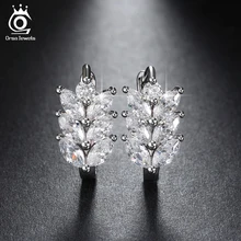 ORSA JEWELS 2018 Silver Color Earrings Leaf Style Marquise Cut AAA Austrian Clear Zircon Women Fashion