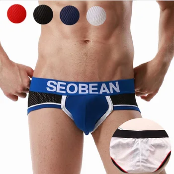 

Men Mesh Briefs Underwear Ice-Silky slips hombre Sexy Intimates Men jockstrap lingerie homme Skinny Pouch Underpants SEOBEAN