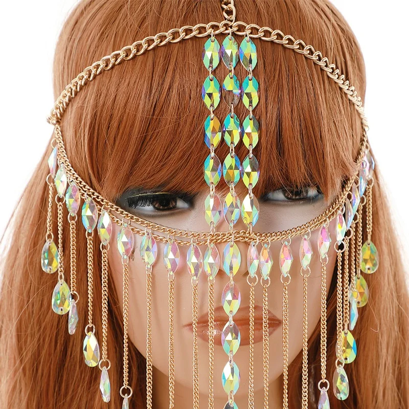 Sexy Women Masquerade Mask Head Face Chain for Ballroom Party Belly Dancing Stage Performance Ladies Body Jewelry