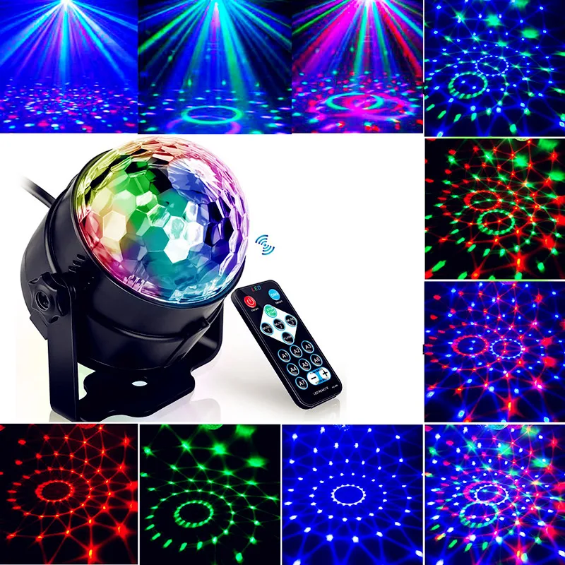 مصغرة عن بعد RGB LED البلورة السحرية الدورية الكرة أضواء للمسرح الصوت المنشط ديسكو ضوء الموسيقى عيد الميلاد KTV حزب الاتحاد الأوروبي/لنا /المملكة...