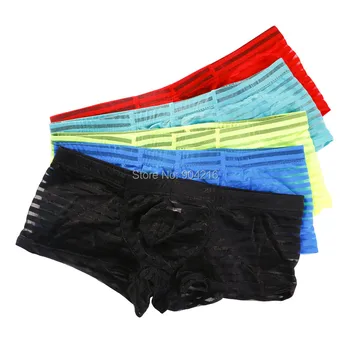 

5PCS/Lot Beach Mens Multicolor Boxer Mesh Stripe See Through Underpants Swimwear Transparent Sexy Men Panties
