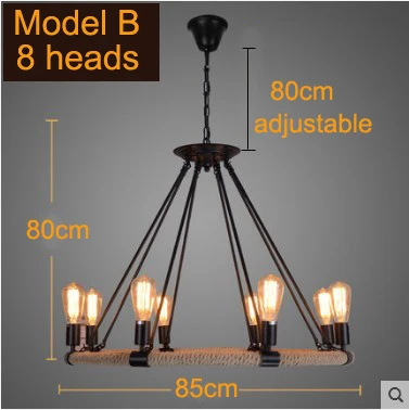 Винтажная ручная тканевая веревка из кованого железа, люстра в американском промышленном стиле, креативная Люстра для кафе - Цвет корпуса: Model B with no bulb