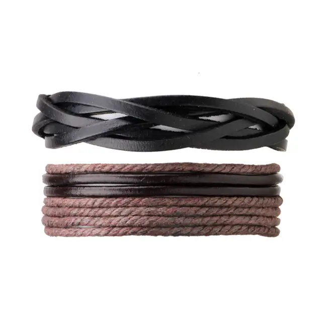4pcs Set Or 1pcs Men Boys Leather Bracelet Woven Bangles Vintage