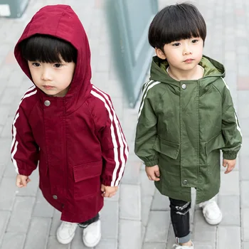 

2019 Spring New Boy Sports Long Windbreaker Children's Cotton Hooded Cardigan Coat Shirt 3-12Y