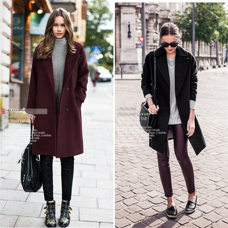 High Quality 2017 Winter Coat Women Wool Coat Long sleeve Medium Long Wool Coat Loose Warm Woolen Coat Women