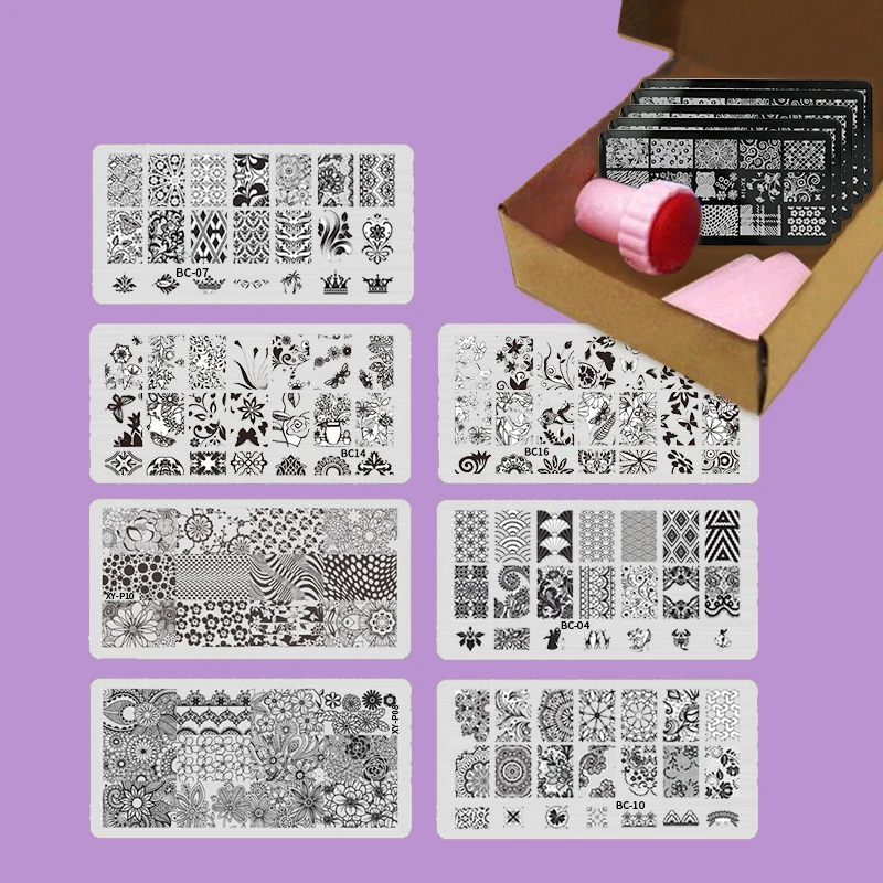7pcs/set Nail Stamping Plates Nail Stencil Stamp Template Image For Gel